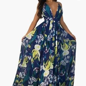 NWOT Chiffon floral deep v maxi dress - M